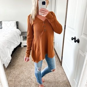 Maeve by Anthropologie Orange Waffle Knit Button Flowy Tunic Blouse Medium